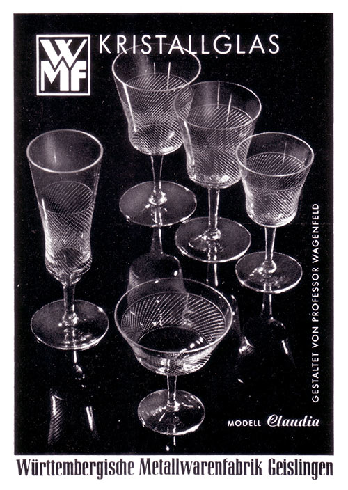 WMF Anzeige 1954, mit Wagenfeld Entwurf: Claudia Trinkglasserie.